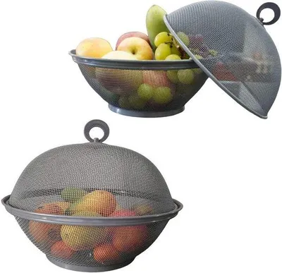 Immagine prodotto di Vassoi metallici grigi con protezione contro gli insetti - Copri-verdure - Set da 2 pezzi