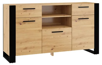 Image de Commode Nuka C 155 cm Sideboard Highboard Armoire Chêne noir artisanal