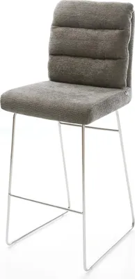 Produktbild von DELIFE Barstuhl Pela-Flex Bouclé Soft Schlamm Kufengestell Edelstahl Silberfarben
