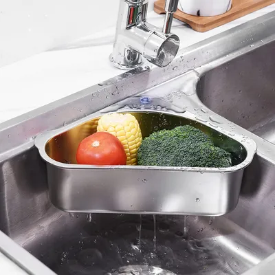 Produktbild von Spülbeckenfilterhalter, dreieckiges Aufbewahrungsregal für Küchen- und Nudelsiebe, Spülbeckenorganizer