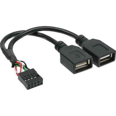 Produktbild von InLine USB 2.0 Adapterkabel, 2x Buchse A auf Pfostenanschluss, 2 x USB A, USB A, Schwarz