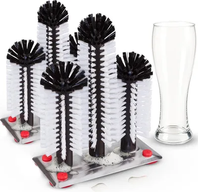 Produktbild von Novaliv 2x Gläserspüler mit ALU-Platte, 3 Spülbürsten & Saugnapf, Glasspüler für Zuhause Bar Theke Gastronomie Party, Spül Bürste Spülbecken Gläserbürste Glasbürste Bier Gläser Reinigung