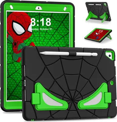 Produktbild von Schutzhülle für iPad 10.2 2021/2020/2019, iPad 9th/8th/7th Gen Hülle Robuste Stoßfeste Ständer für Kinder Jungen Schwarz Grün