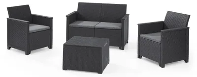 Immagine prodotto di Set da Giardino Divano 2 Poltrone e Tavolino in Resina Keter Emma Lounge Antracite