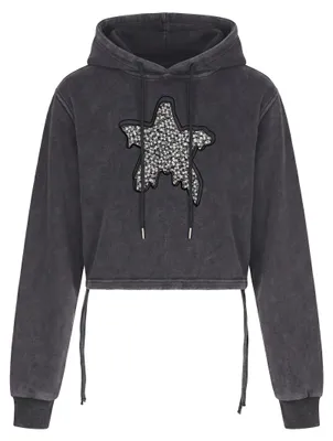 Produktbild von Damen Bluse S, grau, mit Kapuze und verstellbarem Kordelzug, geprägter Print, Rocks Kollektion
