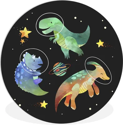 Produktbild von MuchoWow® Rundes Wandbild - Runde Bilder Weltraum - Dinosaurier - Sterne - Kinder - Kinder - Kinder Ø 90 cm Kreis Wanddekoration Kunststoff - Wandkreis - Wandschmuck - Wand-Kreis - Wohnzimmer - Bild - Runde - Wanddeko - Dibond - Kunstdrucke