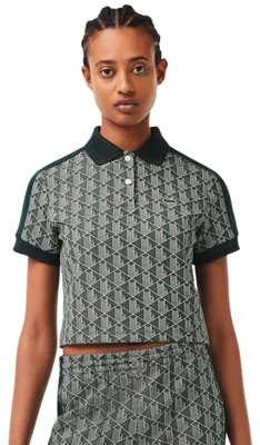 Image de Polo pour femmes Lacoste, avec col contrasté et monogramme, en tissu classique, de couleur verte, taille XS