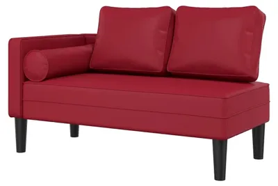 Produktbild von Chaiselongue, Lounge Sofa für den Innenbereich mit Kissen, Gepolsterte Recamiere für Wohnzimmer, Schlafzimmer und Büro, Relaxliege Couch, Weinrot Kunstleder