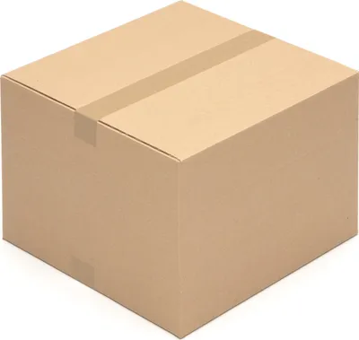 A brown cardboard box with tape on a white background.