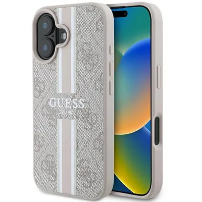 Immagine prodotto di Guess GUHMP16SP4RPSP Custodia rigida per Apple iPhone 16 4G con strisce stampate MagSafe rosa