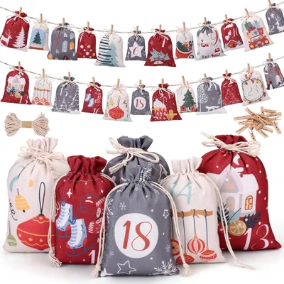 Produktbild von Adventskalender zum Befüllen 24 Stoffsäckchen mit Klammern und Schnur