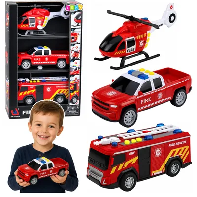 Produktbild von Feuerwehrfahrzeug-Set: Hubschrauberauto-Lichtgeräusche 1:32