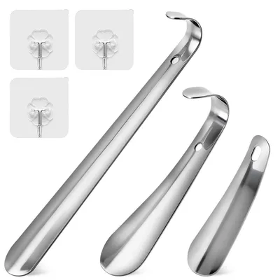 Immagine prodotto di Set di 3 leve per scarpe in metallo, di diverse lunghezze: 30 cm, 16 cm e 10 cm, con gancio, realizzate in acciaio inossidabile di 1,2 mm di spessore
