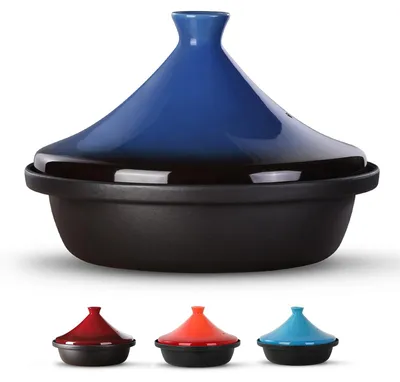 Tajine aus emailliertem Gusseisen, 3,1 l, blau, mit Keramikdeckel