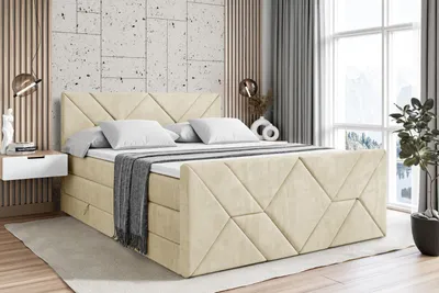 Produktbild von ALTDECOR Boxspringbett mit Fußteil, 2 Matratzen und Topper - 160x200 cm - BARWA-Z KING - Beige Monolith - Polsterbett mit, H3- und H4- Matratzen, Bettkasten und Lattenrost, Bett mit Stauraum