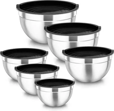 Obrázek produktu pro Vhodné pro 5 osob, nerezová nádoba s vzduchotěsným víkem, 4,5 l, 2,7 l, 1,6 l, 1,1 l, 0,7 l, sada nádobí do kuchyně, protiskluzové a stohovatelné