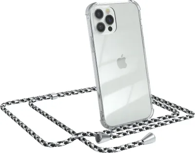 Produktbild von EAZY CASE Handykette kompatibel mit Apple iPhone 12 / 12 Pro, Handyhülle mit Umhängeband, Handykordel, Schutzhülle Clear, Band in Schwarz