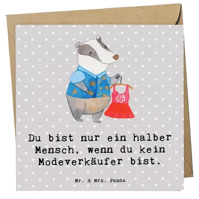 Produktbild von Mr. & Mrs. Panda Grußkarte Modeverkäufer Herz - Grau Pastell - Geschenk, Klappkarte, Verkäufer, Fashion Store, doppelkarte, Glückwunschkarte, Lustig, Witzig, faltkarte