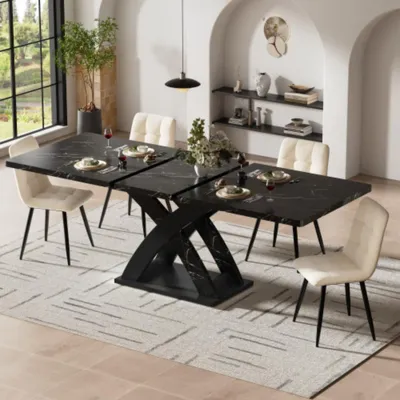 Produktbild von Ausziehbarer Esstisch,Küchentisch, Balkontisch, Esstisch aus Holz, ausziehbarer Esstisch, 120–160 cm, Platz für bis zu 6 Personen