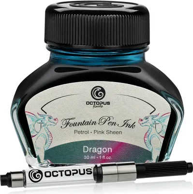 Produktbild von Octopus Fluids Füllhaltertinte Sheen mit Konverter, Dragon, Petrol, 30 ml