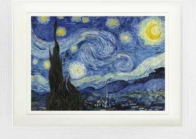 Obrázek produktu pro Vincent Van Gogh Zarámovaný obraz s paspartou | Wall art | V rámu - Hvězdná noc, 1889 (30 x 40 cm)