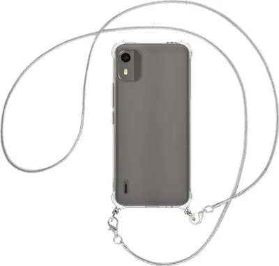 Produktbild von Handykette Backcover-Schutzhülle mit Band (Metall silberfarben) für Nokia C12, Nokia C12 Pro (6.3'') - silberfarbene Snake-Kette