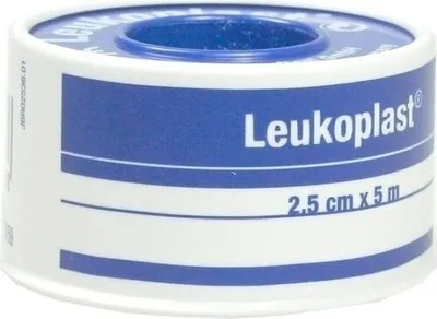 A roll of Leukoplast medical tape.