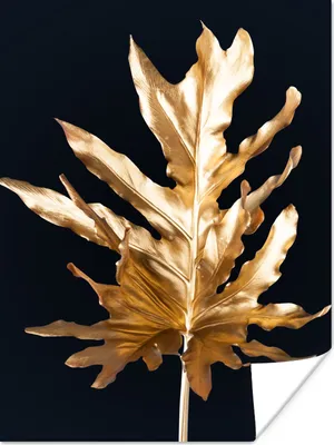 Produktbild von MuchoWow® Poster Blätter - Gold - Herbst - Natur - Luxus 90x120 cm - Wohnzimmer