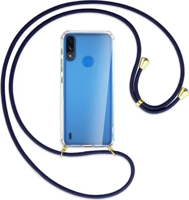 Produktbild von Handykette Backcover-Schutzhülle mit Band (Metall goldfarben) für Motorola Moto E7 Power, E7i Power - dunkelblau