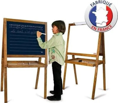 Immagine prodotto di Lavagna scolastica, legno, altezza 105 cm, lavagna per gesso e lavagna magnetica bianca, con rotolo di carta, gesso, pennarello