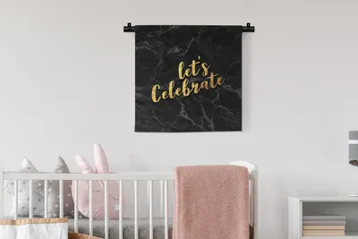 Produktbild von MuchoWow® Wandteppich Wandbehang Zitat - Party - Gold - Marmor 60x60 cm Tapisserie Dekoration Wandtuch - Dekorationen - Wand Decke