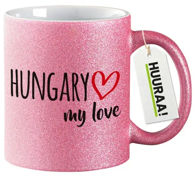 Produktbild von Huuraa Glitzertasse Hungary my love 330ml Pink Keramik Kaffeebecher Geschenkidee