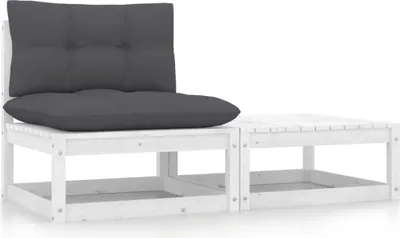Produktbild von vidaXL 2-tlg. Garten-Lounge-Set mit Kissen Weiß Kiefer Massivholz