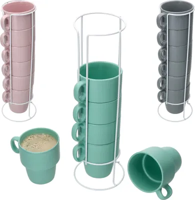 Obrázek produktu pro Stata 6x hrnek na kávu se stojánkem 250ml Mint Cup Handle Porcelánový stohovatelný