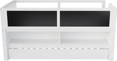 Produktbild von Weiss Kinderbett Hausbett 90x200cm Ohne Matratze Ausziehbar Mit Graffiti Tafel Offener Stauraum Kletterleiter Massivholz
