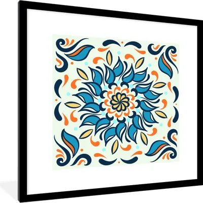 Produktbild von MuchoWow® MuchoWow® Gerahmtes Poster Sonnenblume - Blätter - Blau - Orange 40x40 cm - Poster mit zchwarzem Bilderrahmen - Poster - Plakat im Rahmen
