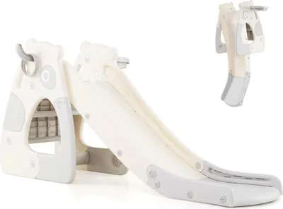 Obrázok produktu pre COSTWAY detská šmykľavka, detská šmykľavka s basketbalovým košom, hra na hádzanie krúžkov, lopta, vzduchová pumpa a krúžky, skladacia šmykľavka, detské ihrisko pre deti 3+