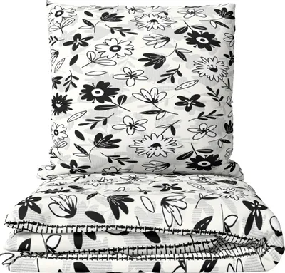 Produktbild von Bettwäsche Baumwolle 135x200 cm Renforce Weiß Schwarz florales Muster mit kariertem Wendestil Reißverschluss