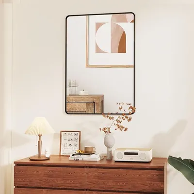 Imagen del producto de Espejo de pared de 91x61 cm, espejo de baño con forma redonda y marco