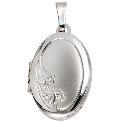 Produktbild von JOBO Medaillon 585 Gold Weißgold teilmattiert 3 Diamanten Brillanten 0,03ct.