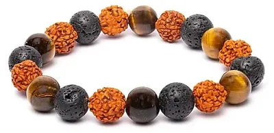 Produktbild von Armband Rudraksha, Tigerauge und Lavastein – Packung mit 2 Stück – 10 mm