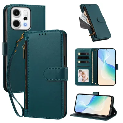 Produktbild von Geldbörse Hülle für Oppo Reno14 /Reno14 F 5G, Kunstleder Handyhülle mit Kartenfächer, Ständer, Handschlaufe Grün
