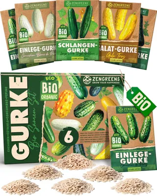 Produktbild von ZenGreens® Bio Gurkensamen Set 6 Sorten – samenfestes Saatgut für Garten