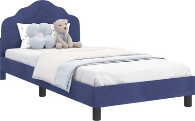 Produktbild von vidaXL Kinderbettgestell mit Kopfteil Polizeiblau 90 x 200 cm Samt