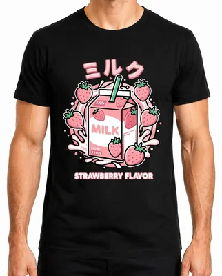 Obrázok produktu pre Tričko s motívom jahody, štýl "kawaii", japonský dizajn, obdobie Y2K, pre pánov, čierna farba, veľkosť S