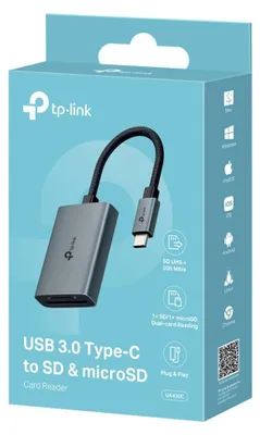 Obrázek produktu pro TP-Link UA430C, MicroSD (TransFlash), SD, Šedá, CE, FCC, RoHS, BSMI, USB 3.2 Gen 1 (3.1 Gen 1) Type-C, 48,4 mm, 34,2 mm