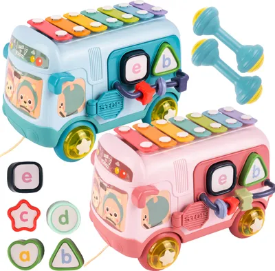 Zdjęcie produktu dla MalPlay Autobus ksylofon zabawka dla niemowląt, muzyczna zabawka edukacyjna z sorterem kształtów, zabawka muzyczna, dla maluchów od 1 2 lat