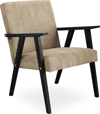 Produktbild von Bettso Sessel Gepolsterter Cocktailsessel Kordsamt LISEK Beige Beine in Schwarz