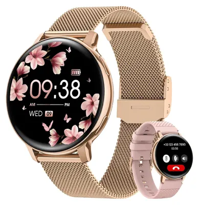 Produktbild von Damen's Smartwatch mit Telefonfunktion, 1,39" Fitnessuhr 120+ Sportmodi Menstruationszyklus Pulsuhr SpO2 Schlafmonitor, IP68 Wasserdicht Schrittzähler