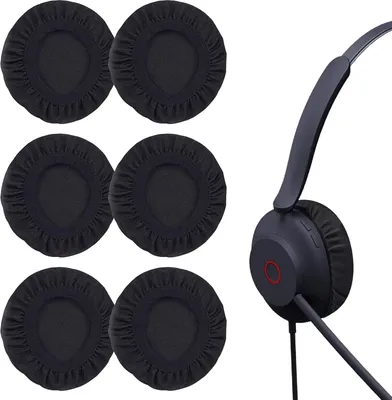 A collection of black headphone covers and a black headset.